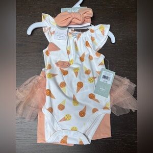 Petit Lem Ice Cream Print Onesie with Peach Tutu